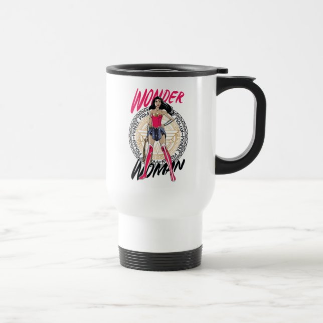 Taza De Viaje Mujer Maravilla Con Emblema Tribal Griego (Derecha)