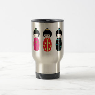 Taza De Viaje Muñecas de madera de Kokeshi - muñecas del estil