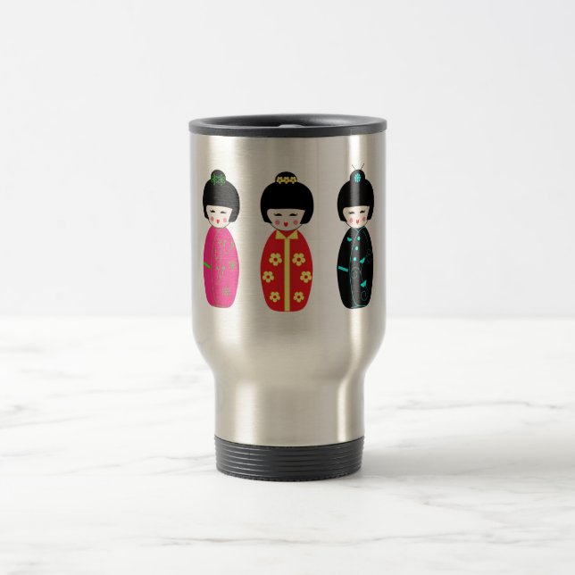 Taza De Viaje Muñecas de madera de Kokeshi - muñecas del estilo (Centro)