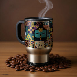 Taza De Viaje Muted Earthy Folk Art Patchwork Quilt