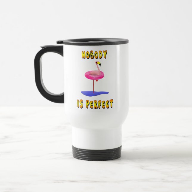 Taza De Viaje Nadie es perfecto - flamingo con anillo de natació (Izquierda)