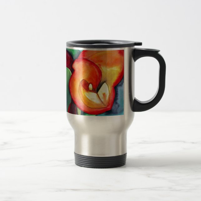 Taza De Viaje Naranja Canna lily flor acuarela original arte (Derecha)