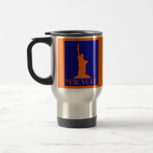 Taza De Viaje Naranja de Guay y estatua azul de la libertad en N