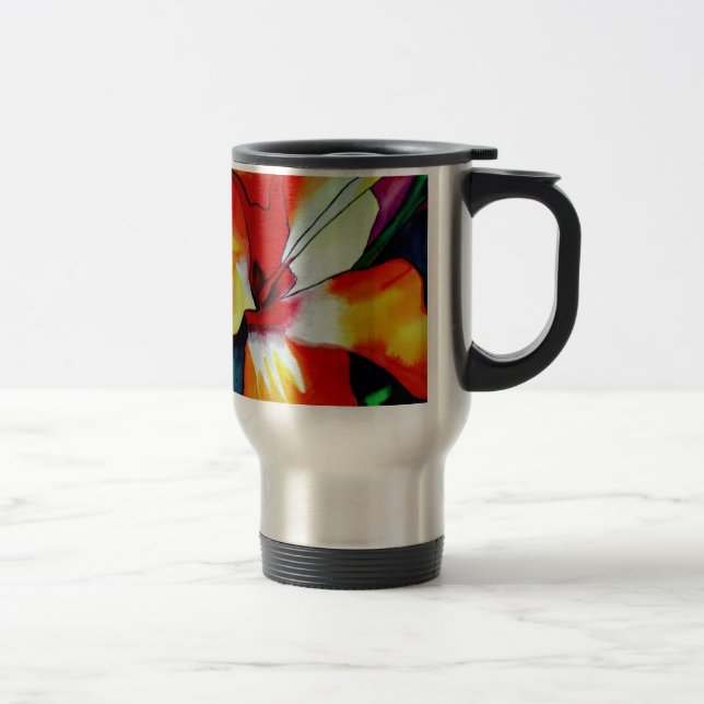 Taza De Viaje Naranja Hibiscus flor tropical acuarela arte (Derecha)
