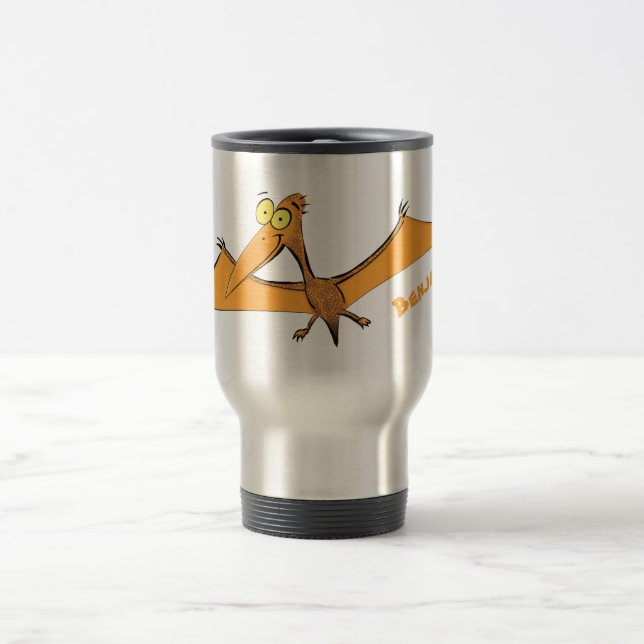 Taza De Viaje Naranja lindo y gracioso personalizado pterodáctil (Centro)