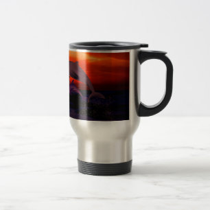 Taza De Viaje Naranja oceánica de delfines saltando náuticos