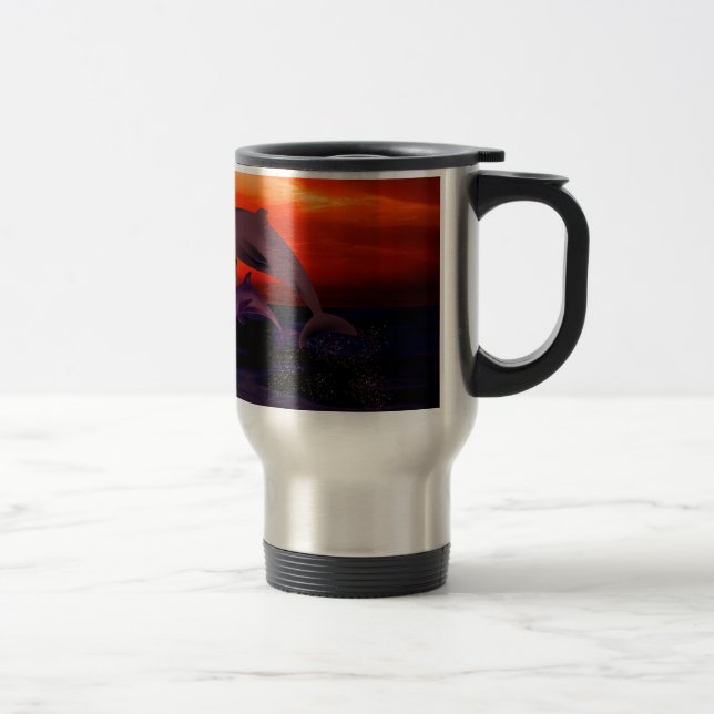 Taza De Viaje Naranja oceánica de delfines saltando náuticos (Derecha)
