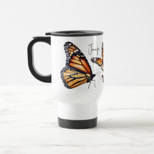 Taza De Viaje Naranja y mariposas monarcas negras