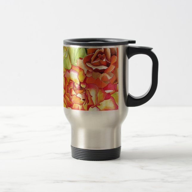 Taza De Viaje Naranja y rosas amarillas arte acuarela (Derecha)