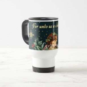Taza De Viaje Natividad bíblica personalizada niño y verso