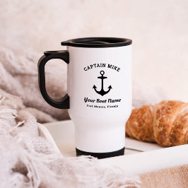 Taza De Viaje Nautical Black Personalizado Capitán Nombre del ba