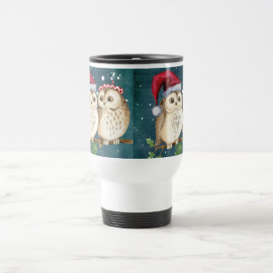 Taza De Viaje navidad búho lindo vida silvestre sombrero de sant