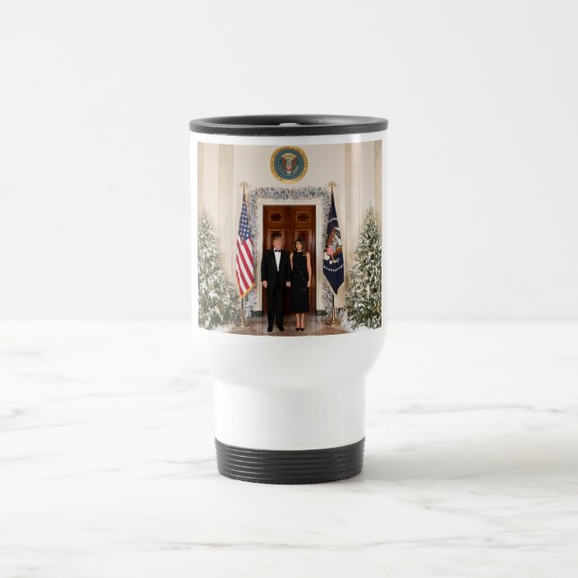 Taza De Viaje Navidad en la Casa Blanca Donald Trump & Melania (Centro)