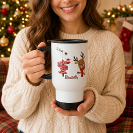Taza De Viaje Navidad Personalizada Alegre Reno Adorable