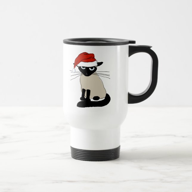 Taza De Viaje Navidad siamés de Papá Noel con el texto de (Derecha)