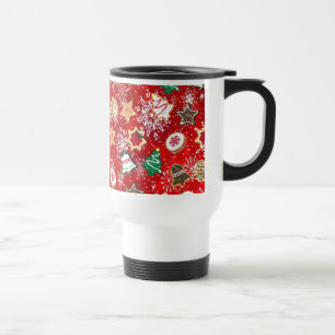 Taza De Viaje Navidades cocina y copos de nieve en rojo
