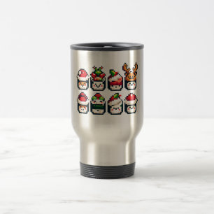Taza De Viaje Navidades con rostros de sushi - Vacaciones de art