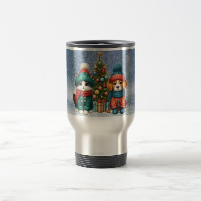 Taza De Viaje Navidades de cachorro y gatito (Centro)