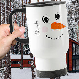 Taza De Viaje Navidades de Snowman con la cara feliz y divertida