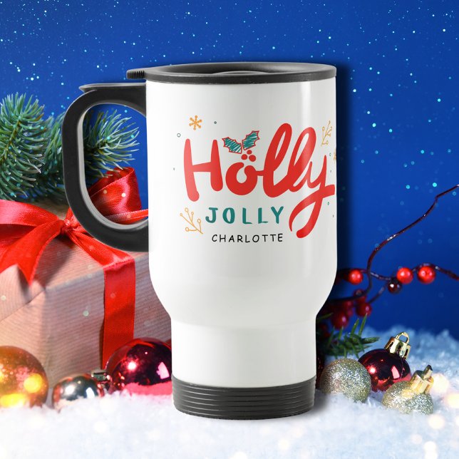 Taza De Viaje Navidades Holly Jolly Fun Winter Nombre personaliz (Subido por el creador)