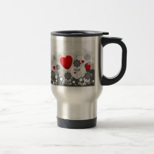Taza De Viaje Negro/blanco lindo/el gris florece el corazón del