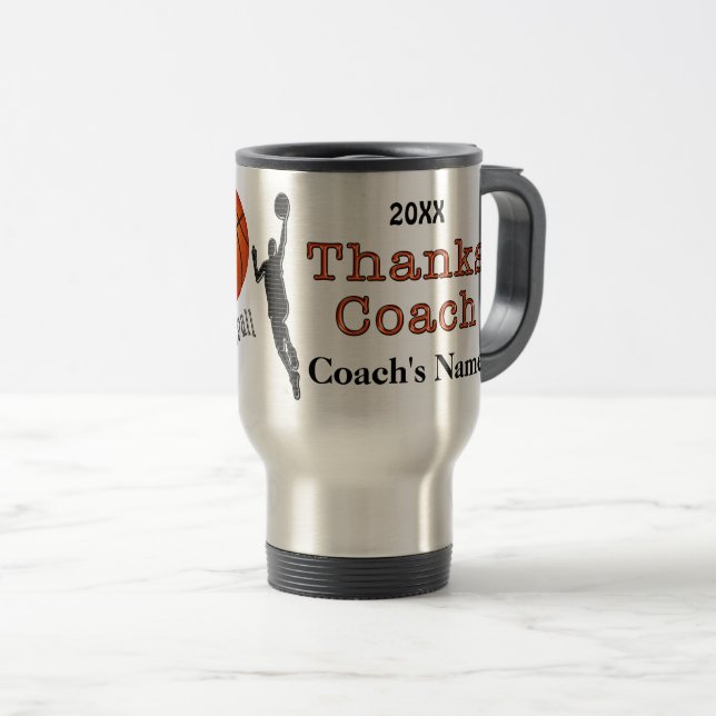 Taza De Viaje Negro naranja, entrenadores regalos Baloncesto, ba (Anverso derecho)