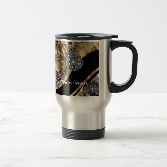 Taza De Viaje Negro y oro bling (Derecha)