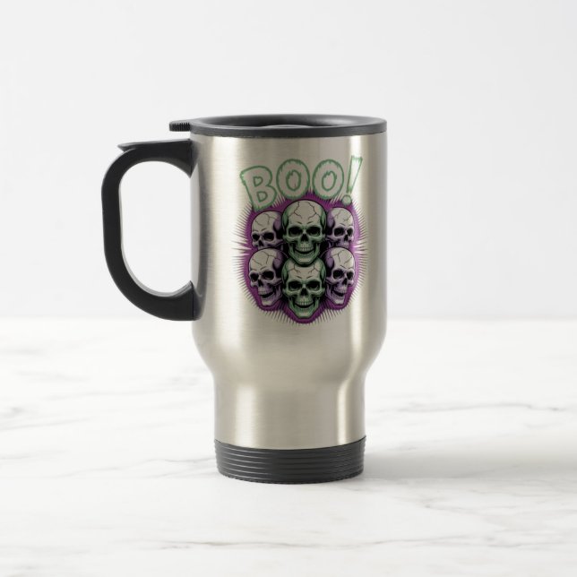 Taza De Viaje ¡Neon Skulls BOO! Glow Halloween Mug (Izquierda)