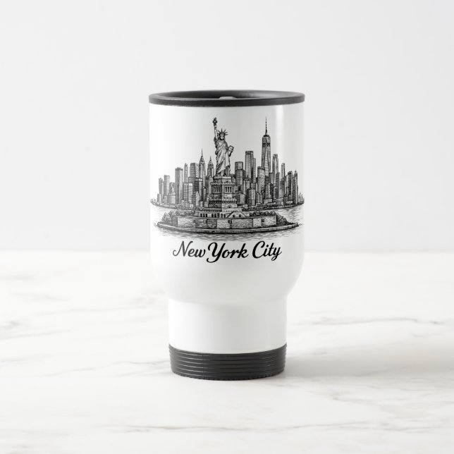 Taza De Viaje New York City Skyline Line Art Illustration (Centro)
