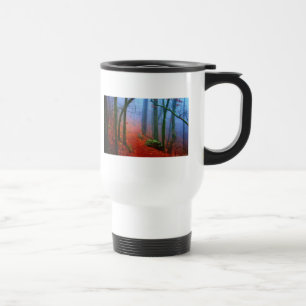 Taza De Viaje Niebla azul del otoño del bosque pintado