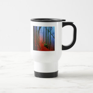 Taza De Viaje Niebla azul del otoño del bosque pintado