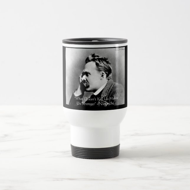 Taza De Viaje Nietzsche "No te mata" cita regalos y tees (Centro)
