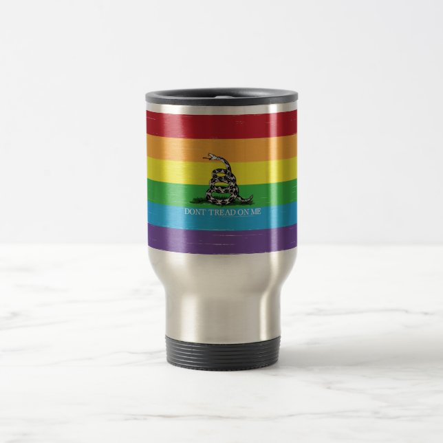 Taza De Viaje No me pises la bandera de Gadsden LGBT arcoiris (Centro)