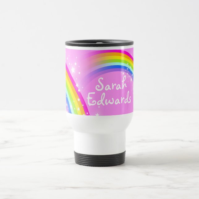 Taza De Viaje "Nombre completo" arcoiris ligero viajes rosa / ba (Centro)