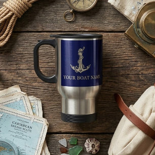 Taza De Viaje Nombre de barco de cuerda de ancla náutica vintage
