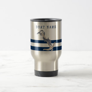 Taza De Viaje Nombre de Barco Náutico, Ancla Delfín Azul Marina