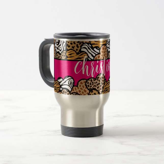 Taza De Viaje Nombre de corazones de impresión de animales jugue (Anverso izquierdo)