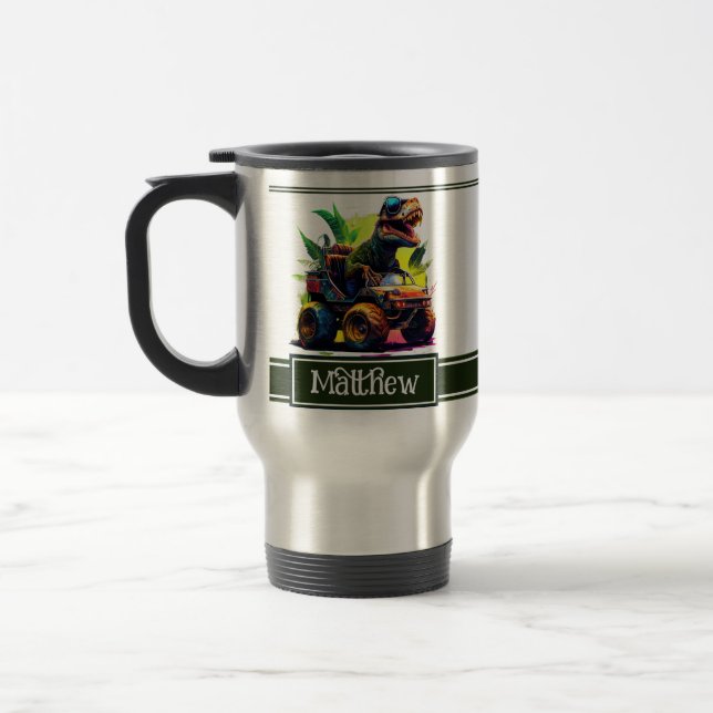 Taza De Viaje Nombre de dinosaurio de camión de montura de T-Rex (Izquierda)
