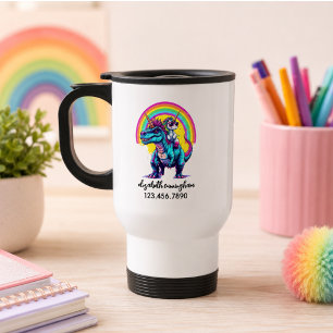 Taza De Viaje Nombre de la escuela de dinosaurios montando unico