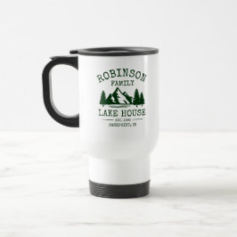 Taza De Viaje Nombre de la familia Lake House Forest Green Trees