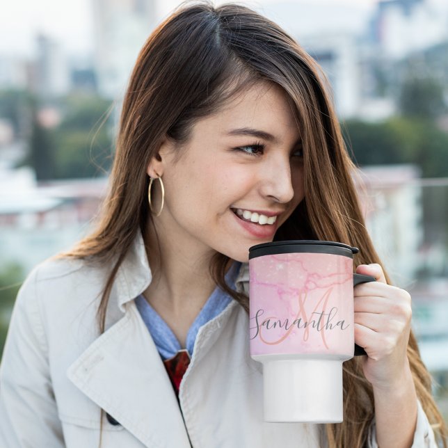Taza De Viaje Nombre de la Mármol rosa moderno y de las espárrag (Subido por el creador)