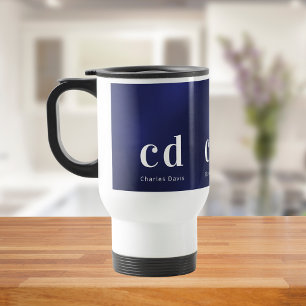 Taza De Viaje Nombre de las iniciales del monograma blanco azul