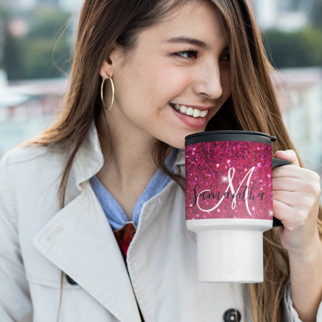 Taza De Viaje Nombre de las parqueas de Purpurina rosado y rojo  (Subido por el creador)