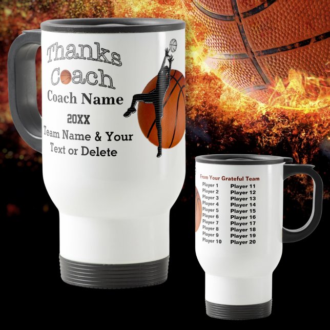 Taza De Viaje Nombre del entrenador del equipo de baloncesto Mug (Good gifts for basketball coaches. Basketball Coach Mugs. Personalized basketball coach gifts. Names)