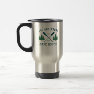 Taza De Viaje Nombre Familiar Lake House Rustic Oars Pine Tree