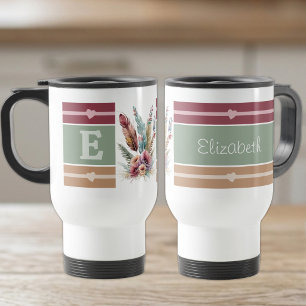 Taza De Viaje Nombre floral inicial personalizado