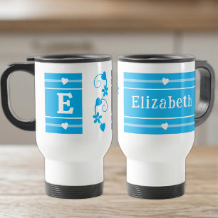 Taza De Viaje Nombre inicial personalizado azul