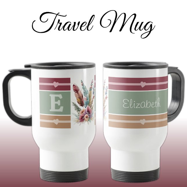 Taza De Viaje Nombre inicial personalizado floral (Subido por el creador)
