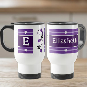 Taza De Viaje Nombre inicial personalizado morado