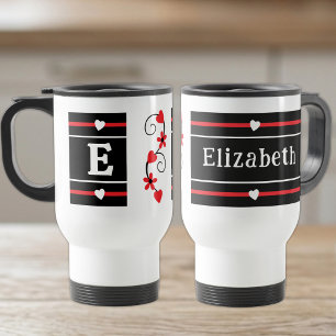 Taza De Viaje Nombre inicial personalizado rojo negro